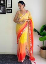 Faux Georgette Yellow Festival Wear Sequins Work Saree